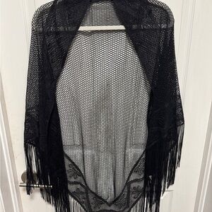 Talbots Black Fringe shawl